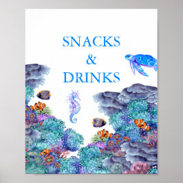 Póster Bajo el mar Baby Shower Snacks and Drinks
