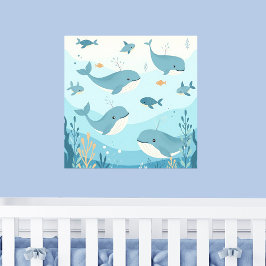Póster Bajo el mar Ballenas y Pesca