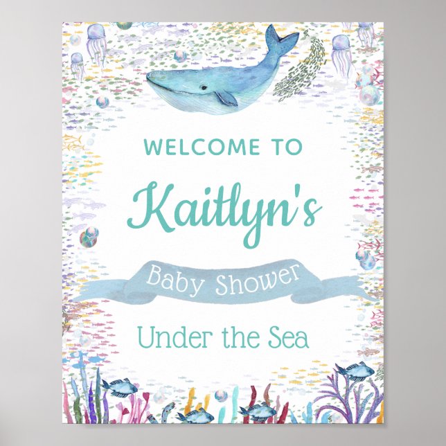 Póster Bajo el mar | Bienvenida de Baby Shower temática o (Frente)
