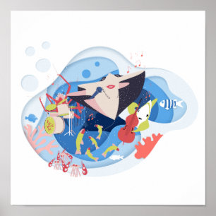 Póster Bajo el mar, canto musical de animales marinos