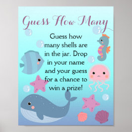 Póster Bajo el mar Chica Baby Shower adivina cuántos jueg