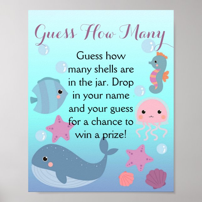 Póster Bajo el mar Chica Baby Shower adivina cuántos jueg (Frente)
