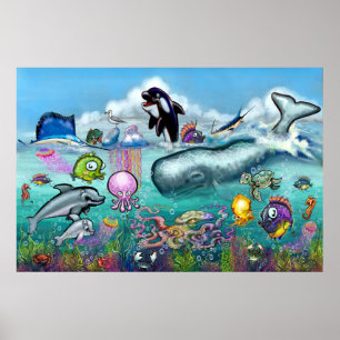 Póster Bajo el mar con los bebés de Aqua