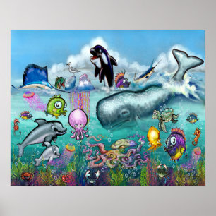 Póster Bajo el mar con los bebés de Aqua