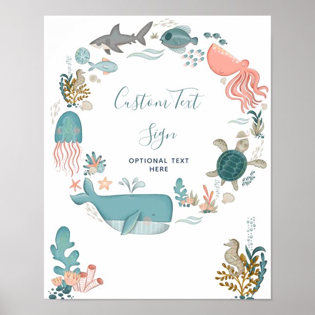Póster Bajo el mar Personalizado de Baby Shower Textos (Frente)