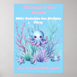 Póster Bajo el Mar -Póster de cumpleaños de niñas Editabl