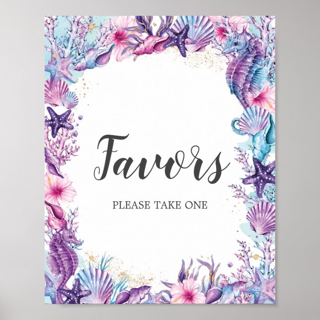 Póster Bajo el mar Púrpura Pink Birthday Shower Favors (Frente)