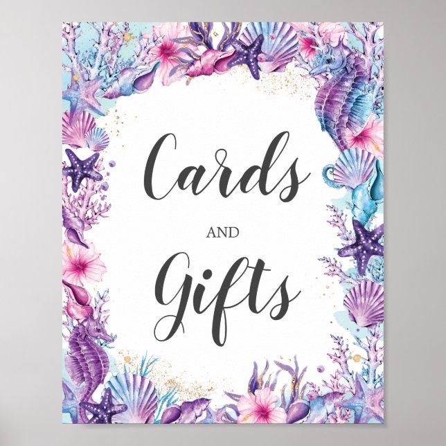Póster Bajo el mar Turquesa Púrpura Tarjetas y Regalos (Frente)