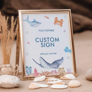 Póster Bajo el Rótulo Personalizado de Cumpleaños del Mar