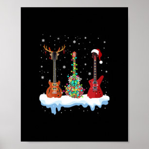 Póster bajo guitarra santa hat reno hippie guitarra amant