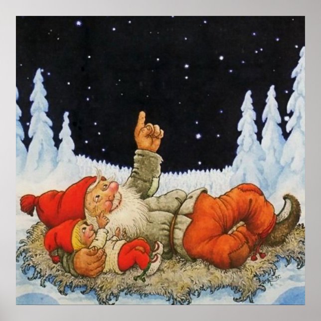 Póster “Bajo las estrellas” Gnomos de Jenny Nystrom (Frente)