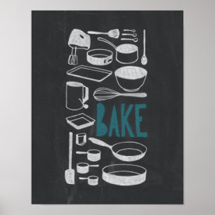 Póster Bake - Chalkboard Kitchen Art