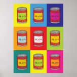 Póster Baked Bean Tins Food Pop Art Kitchen<br><div class="desc">Arte colorido en la pared de la cocina de cuadros multicolores con latas de frijol al horno</div>