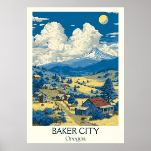 Póster Baker City Oregon Vintage Mountain Town Travel Art