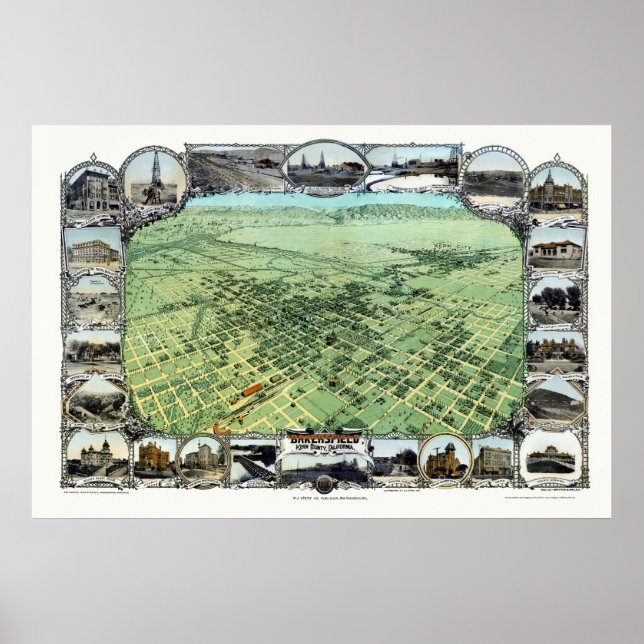 Póster Bakersfield, CA Panoramic Map - 1901 (Frente)