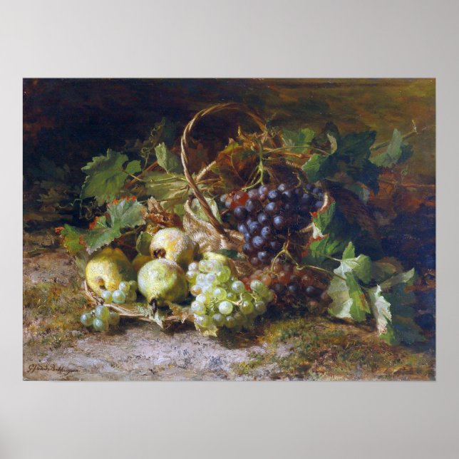 Póster Bakhuyzen - Bodegón de frutas con uvas y peras (Frente)