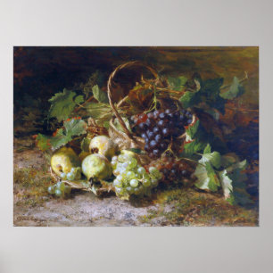 Póster Bakhuyzen - La fruta aún vive con uvas y pieñas