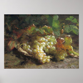 Póster Bakhuyzen - Uvas Blancas En Una Cesta De Mimbre