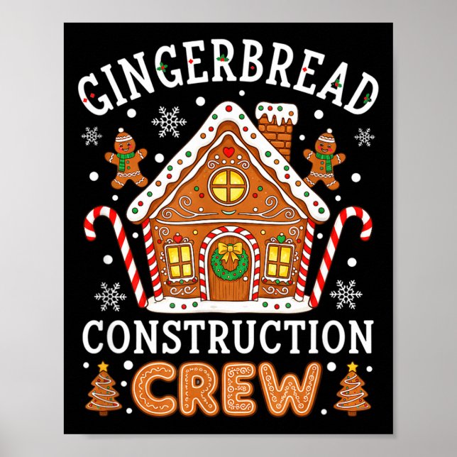 Póster Baking Gingerbread House Construction Crew Christm (Frente)