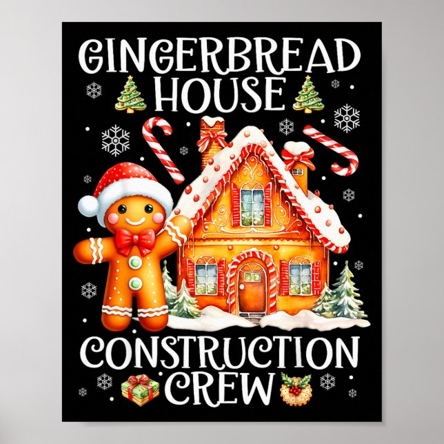 Póster Baking Gingerbread House Construction Crew Christm (Frente)