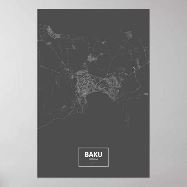 Póster Bakú, Azerbaiyán (blanco sobre negro) (Frente)
