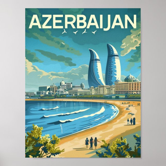 Póster Bakú Azerbaiyán: Lugar de viaje famoso (Frente)