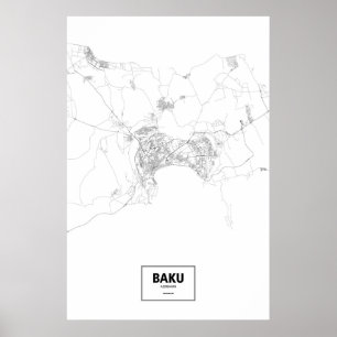 Póster Bakú, Azerbaiyán (negro sobre blanco)