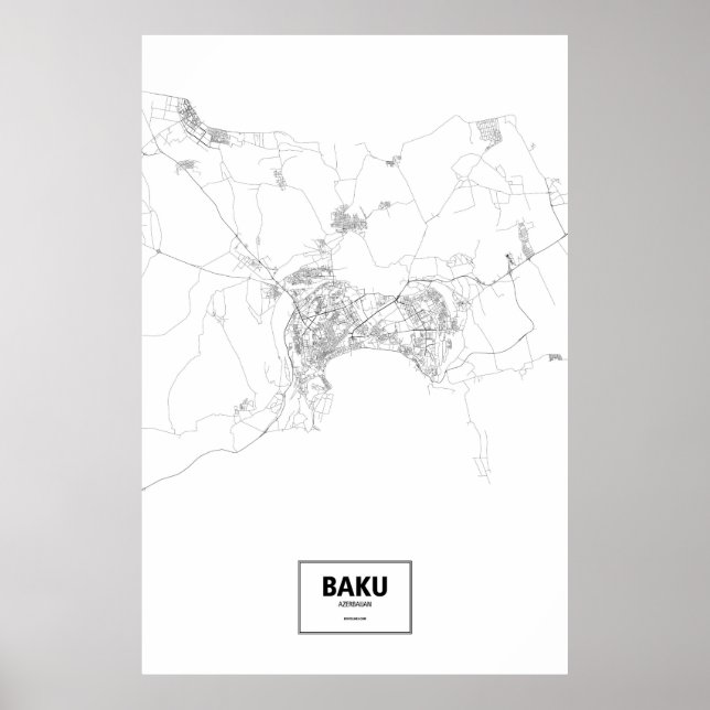 Póster Bakú, Azerbaiyán (negro sobre blanco) (Frente)