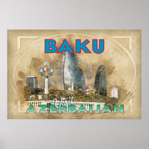 Póster Bakú, visita Azerbaiyán