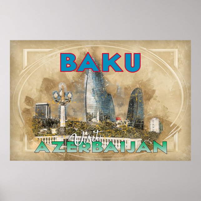 Póster Bakú, visita Azerbaiyán (Frente)