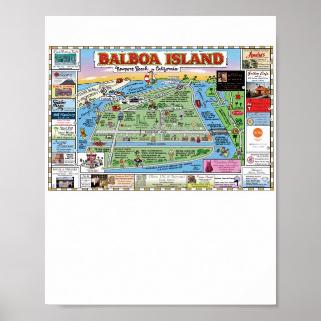Póster Balboa, Newport Beach, mapa de Personalizados (Frente)