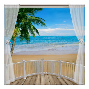 Póster Balcón con vista al océano de la playa