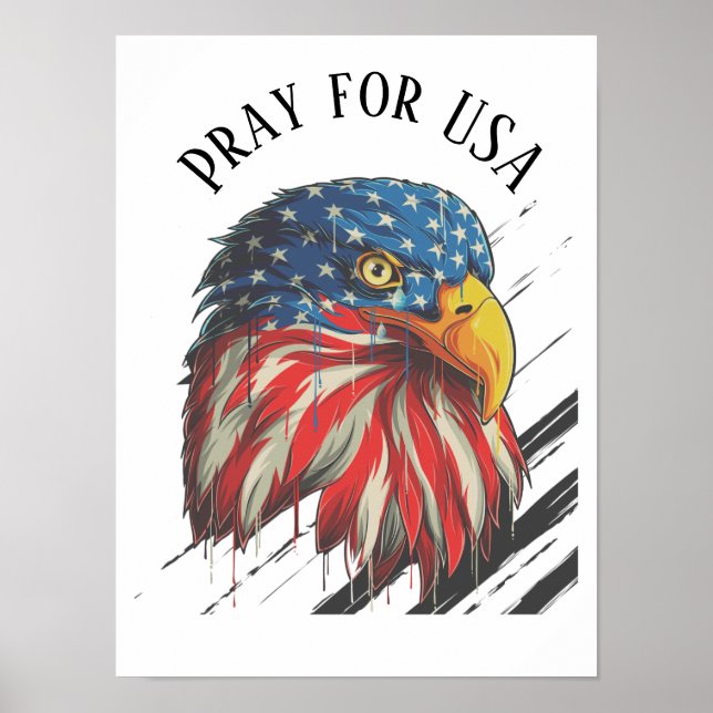 Póster Bald Eagle Bird USA Bandera llorando por EEUU (Frente)