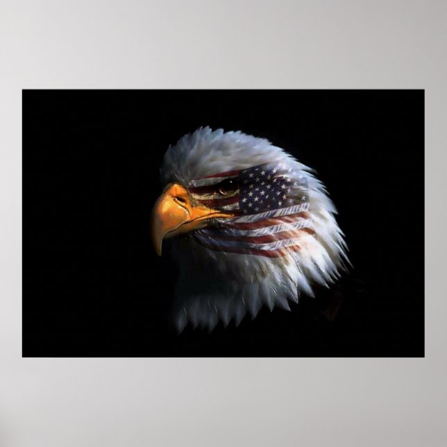 Póster Bald Eagle head with a American flag on his face (Frente)