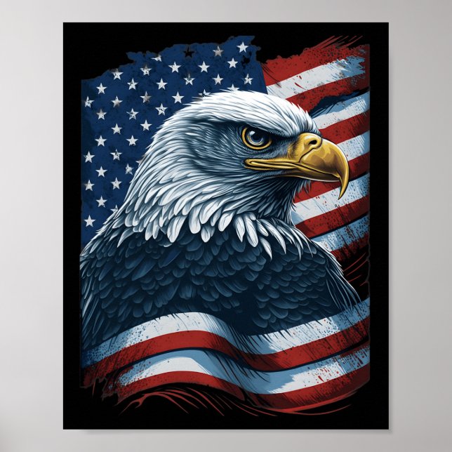Póster Bald Eagle Orgulloso Patriótico Estadounidense Ban (Frente)