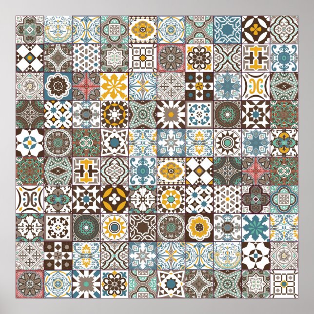 Póster Baldosa marroquí de colores (Frente)
