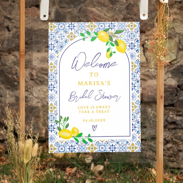 Póster Baldosas azules italianas acuarela limón bienvenid (Subido por el creador)