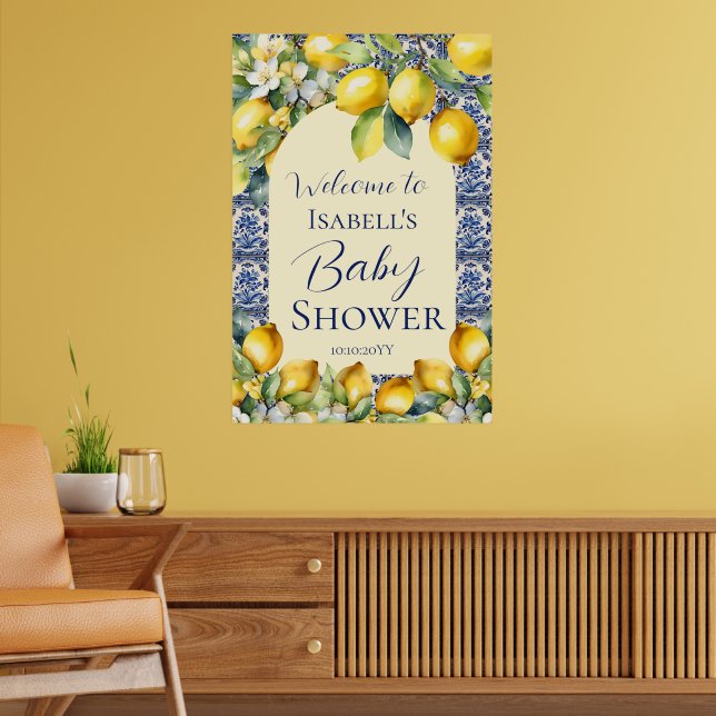 Póster Baldosas azules italianas agua limón bebé (Salón 2)