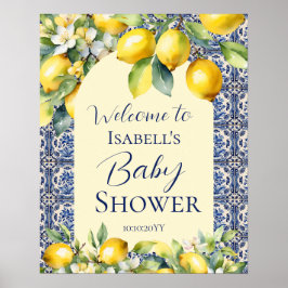 Póster Baldosas azules italianas agua limón bebé