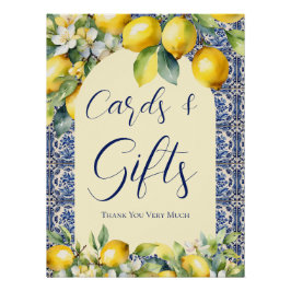 Póster Baldosas azules italianas y tarjetas de ducha de b