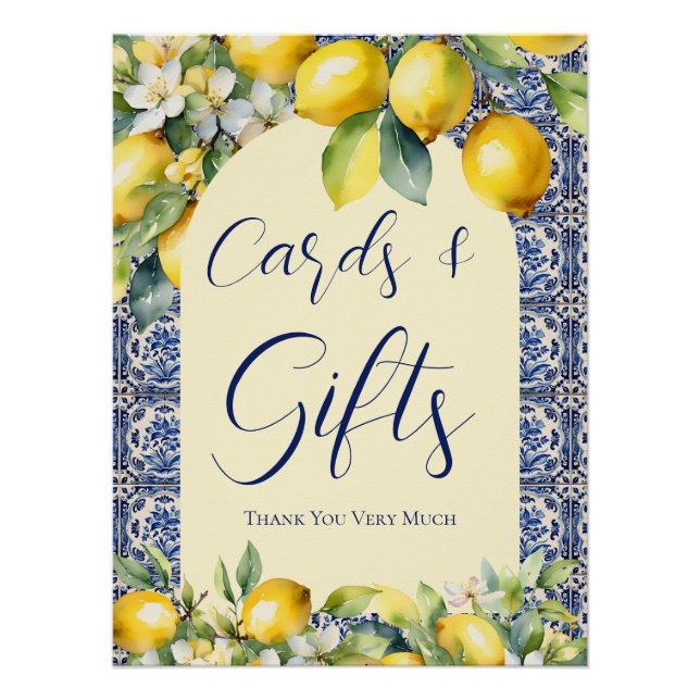 Póster Baldosas azules italianas y tarjetas de ducha de b (Anverso)