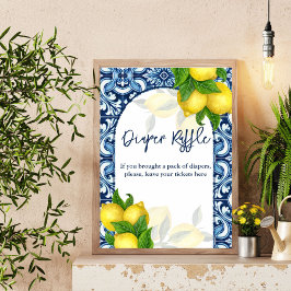 Póster Baldosas azules limón Amalfi seño de rifa de ducha