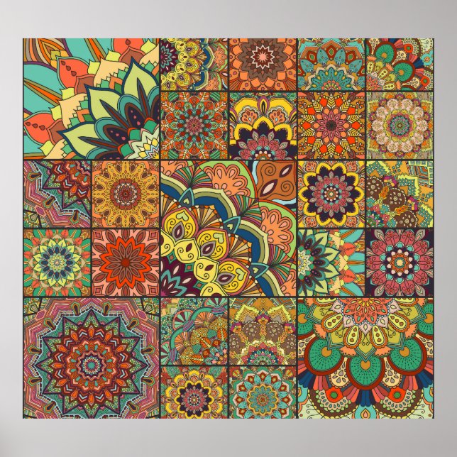Póster Baldosas de Boho: colorido mosaico de mosaicos sin (Frente)