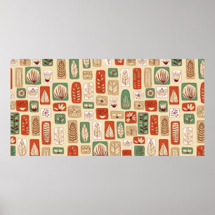 Póster Baldosas de diseño escandinavo con hojas abstracta