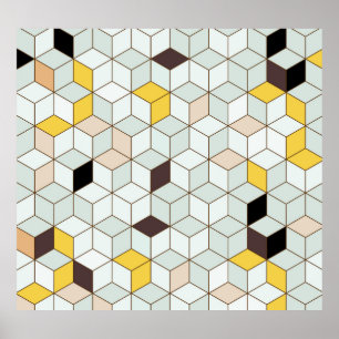 Póster Baldosas de época, motivos geométricos de blanco n