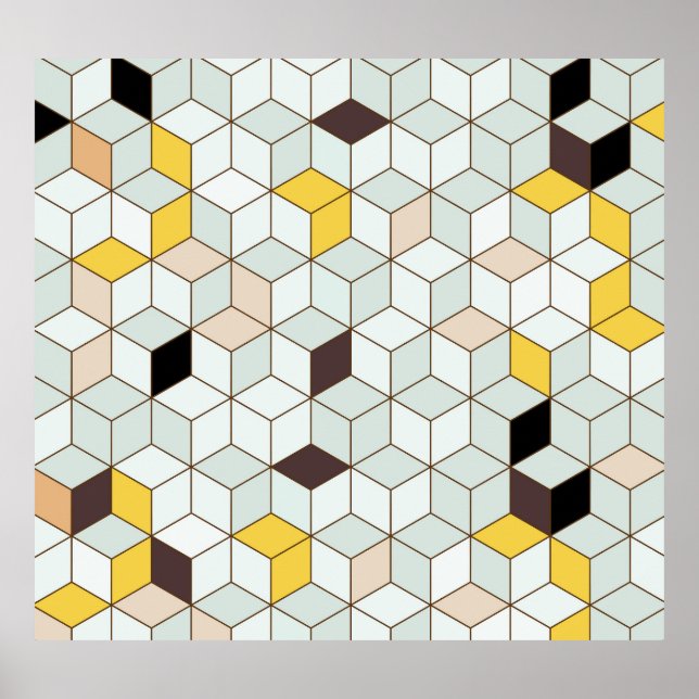 Póster Baldosas de época, motivos geométricos de blanco n (Frente)
