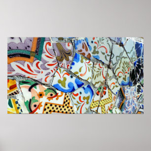 Póster Baldosas de Gaudí en el parque Güell Mosaic