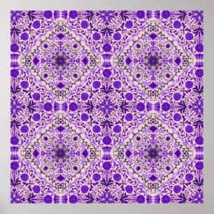 Póster Baldosas florales en rosa violeta y algodón