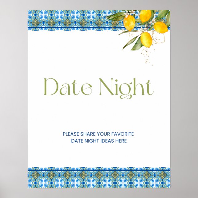 Póster Baldosas mediterráneas Fecha Noche Ducha Noche (Frente)