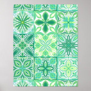 Póster Baldosas orgánicas en blanco y verde